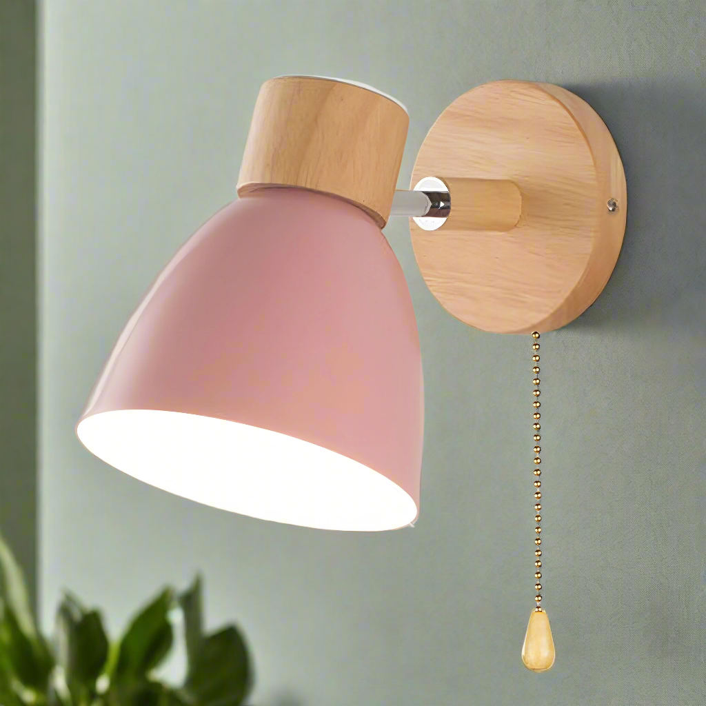 Skandinavisk Stil Trevegglampe med Trekkbryter
