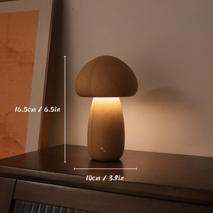 Uppladdningsbar bordslampa i trä | Soppformet | LED-ljus