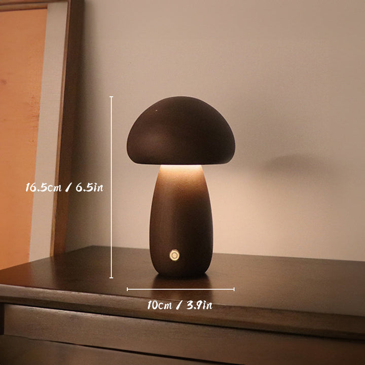 Uppladdningsbar bordslampa i trä | Soppformet | LED-ljus