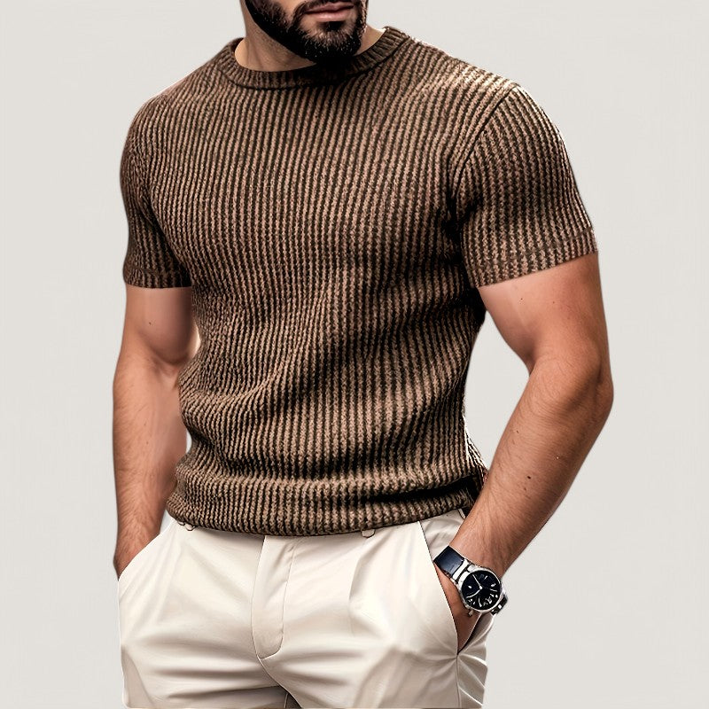 Herr T-skjorta med Jacquard-Mönster för Komfort och Stil