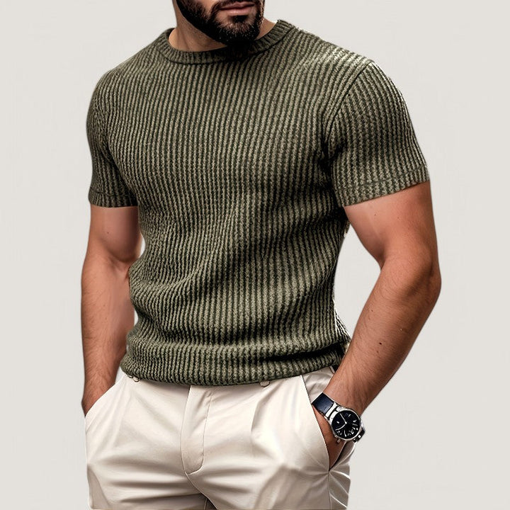 Herr T-skjorta med Jacquard-Mönster för Komfort och Stil
