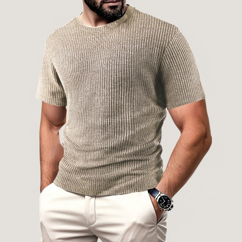 Herr T-skjorta med Jacquard-Mönster för Komfort och Stil