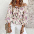 Snygg Dam Blomstret Blus med Volanger och Off-Shoulder