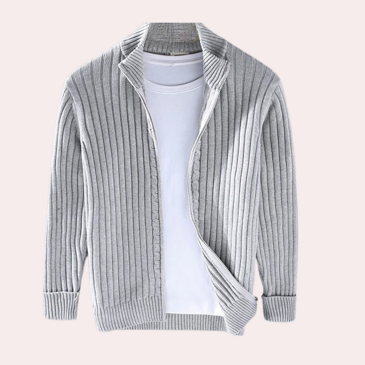 Snygg stickad cardigan för män med blixtlås