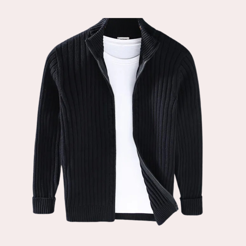Snygg stickad cardigan för män med blixtlås