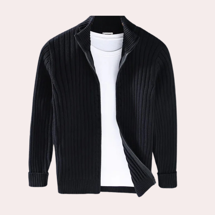 Snygg stickad cardigan för män med blixtlås