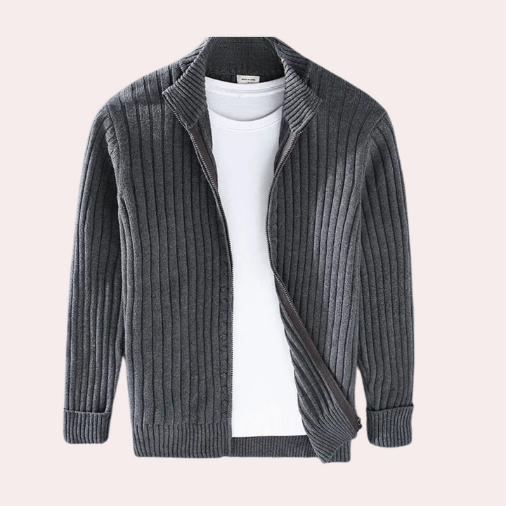 Snygg stickad cardigan för män med blixtlås