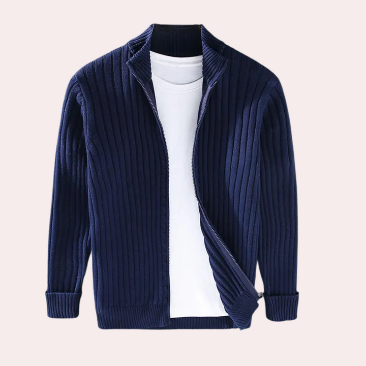 Snygg stickad cardigan för män med blixtlås