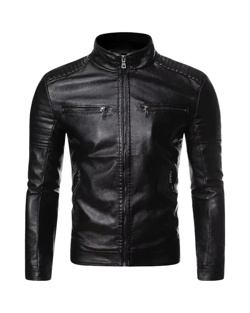 Herr Bikerjakke Slim Fit – Tidlös Stil och Skarp Siluett