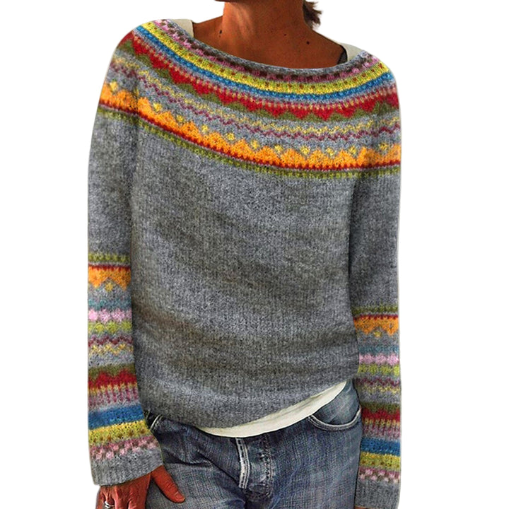 Stickad Collegegenser för Kvinnor - Retro Stil