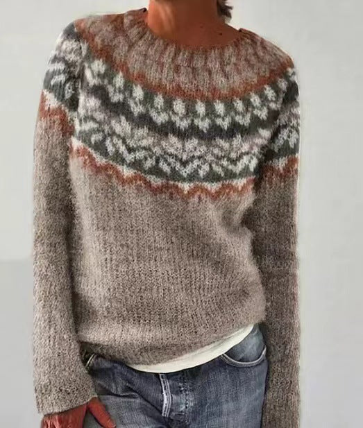 Stickad Collegegenser för Kvinnor - Retro Stil