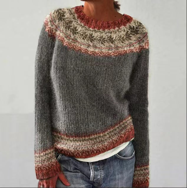 Stickad Collegegenser för Kvinnor - Retro Stil