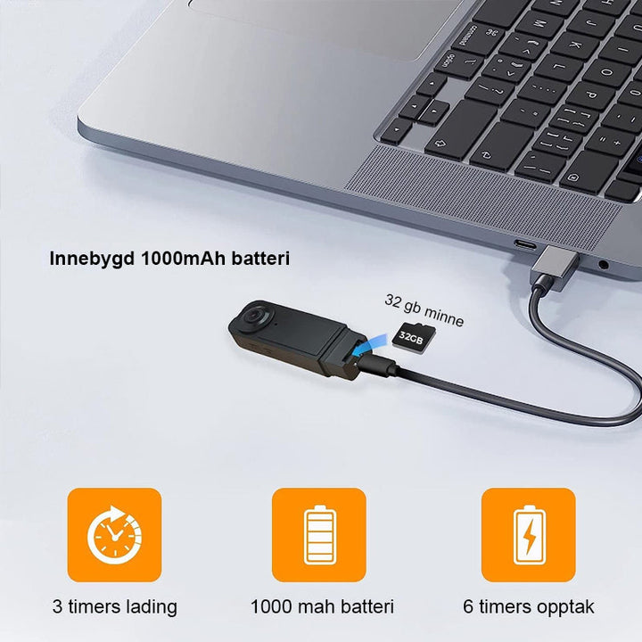 Mini kroppskamera 1080P HD - Lång batterilevetid - Videoopptaker