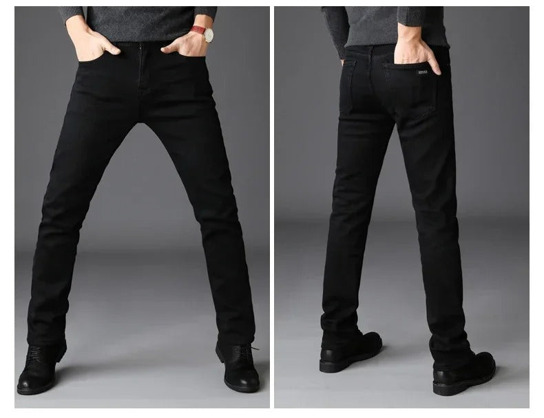 Svarte Bikerjeans för Män med Stretch