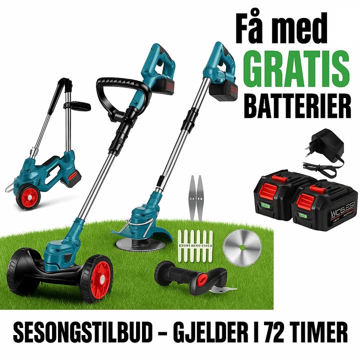 Trådlös Gressklipper 36V – Hopfällbar med Hjul för Enkel Trim