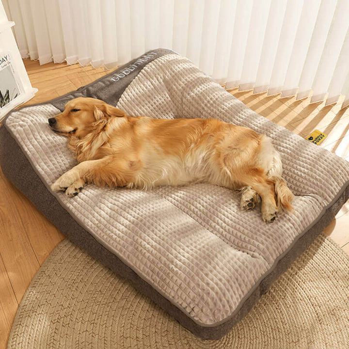 Tykk hundeseng med ryggbeskyttelse - Bekväm och slitstark