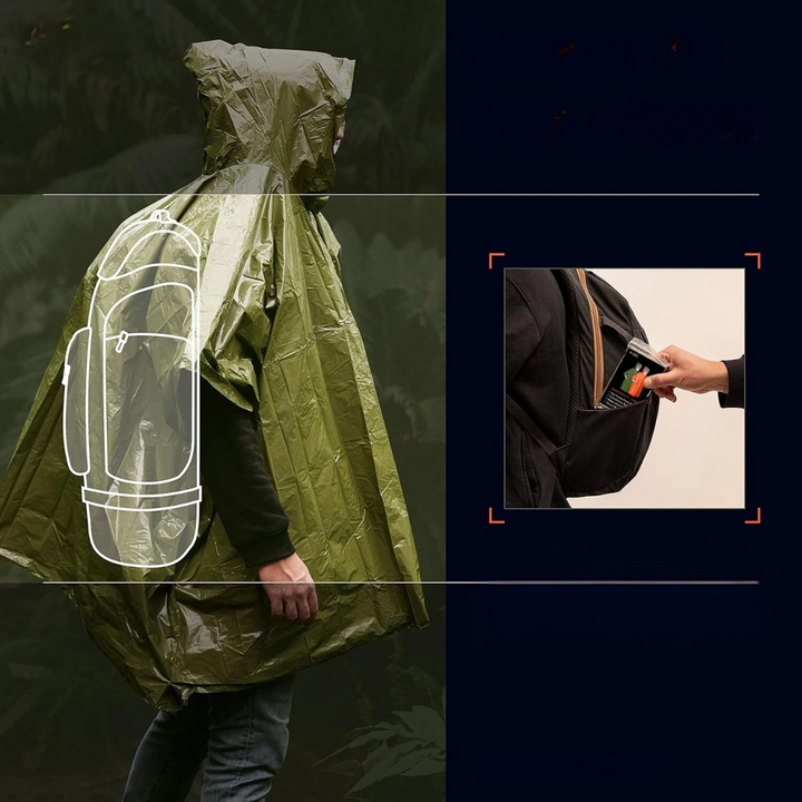 Unisex 3-i-1 Regnponcho – Mångsidig Varbeskyttelse för Utomhus