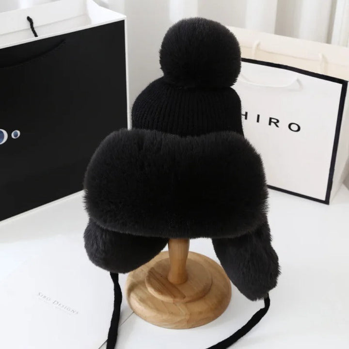 Unisex Vinter Trapper Mössa med Öronlappar och Pels Pompong