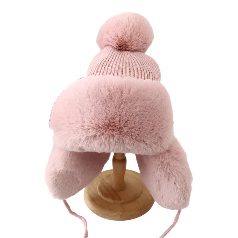 Unisex Vinter Trapper Mössa med Öronlappar och Pels Pompong