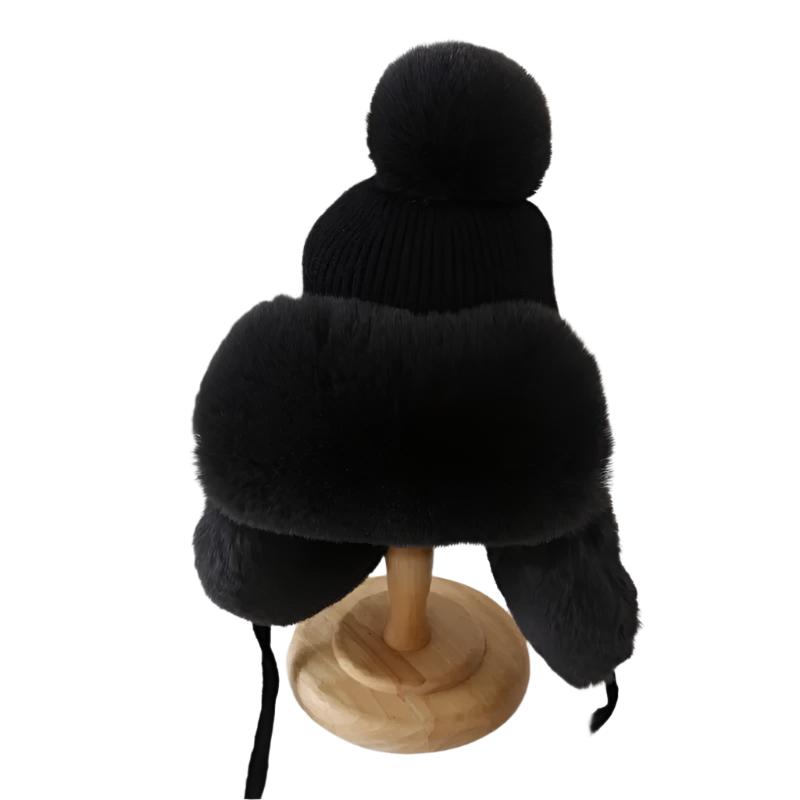 Unisex Vinter Trapper Mössa med Öronlappar och Pels Pompong
