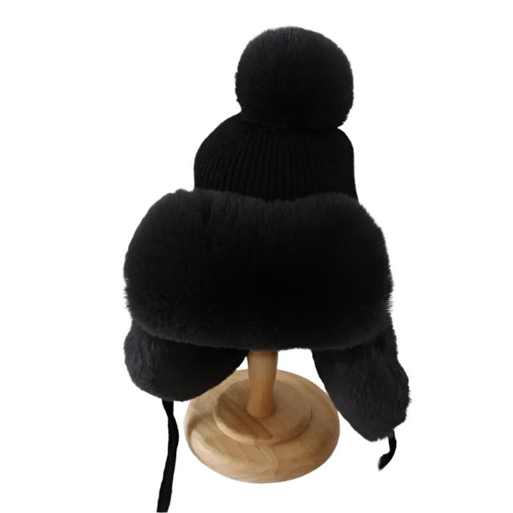Unisex Vinter Trapper Mössa med Öronlappar och Pels Pompong