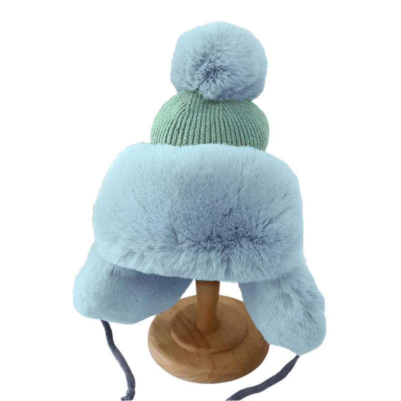 Unisex Vinter Trapper Mössa med Öronlappar och Pels Pompong
