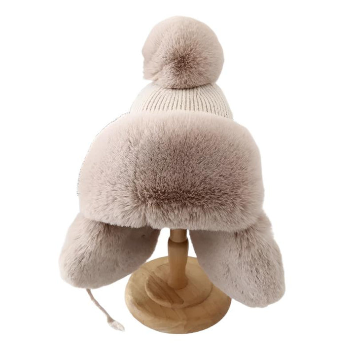 Unisex Vinter Trapper Mössa med Öronlappar och Pels Pompong