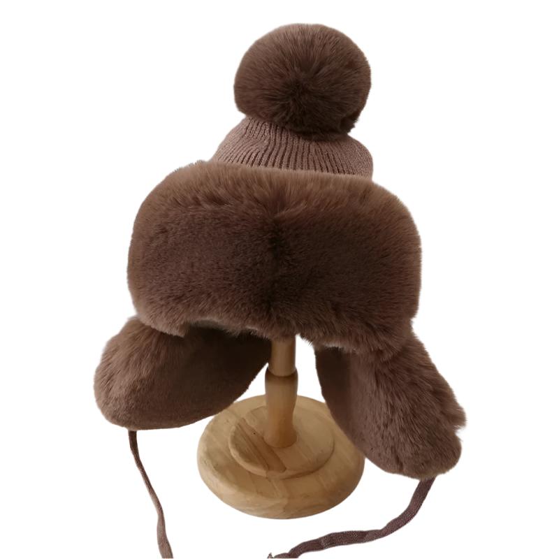 Unisex Vinter Trapper Mössa med Öronlappar och Pels Pompong