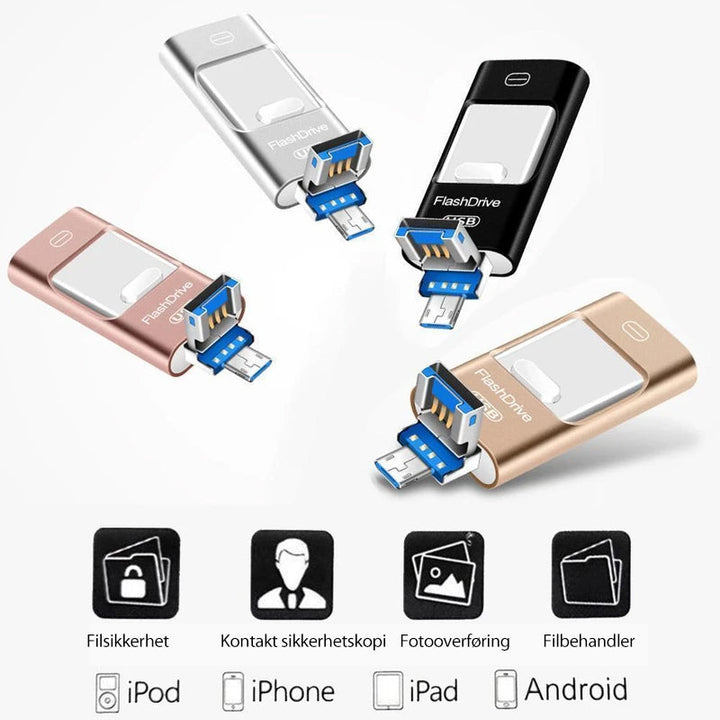 USB-minnepinne för iPhone, iPad och Android - Snabb sikkerhetskopi