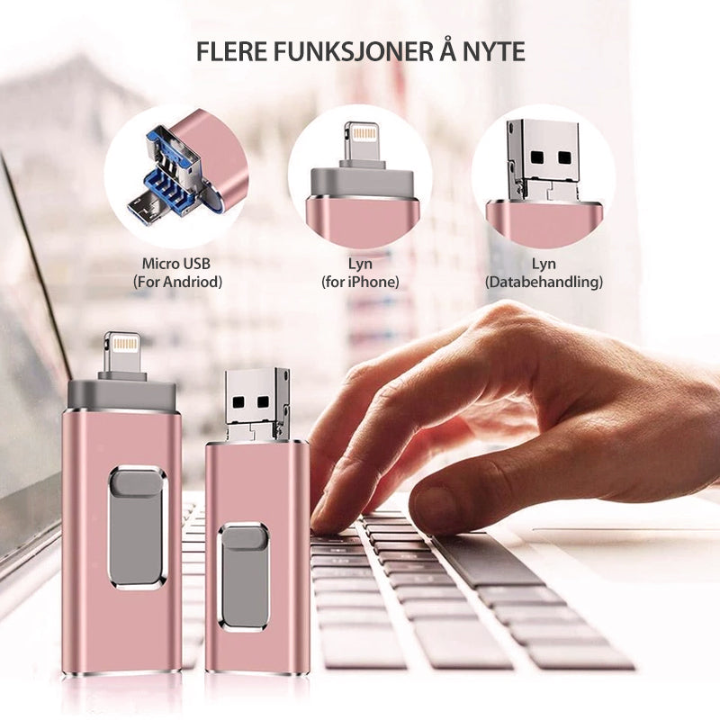 USB-minnepinne för iPhone, iPad och Android - Snabb sikkerhetskopi