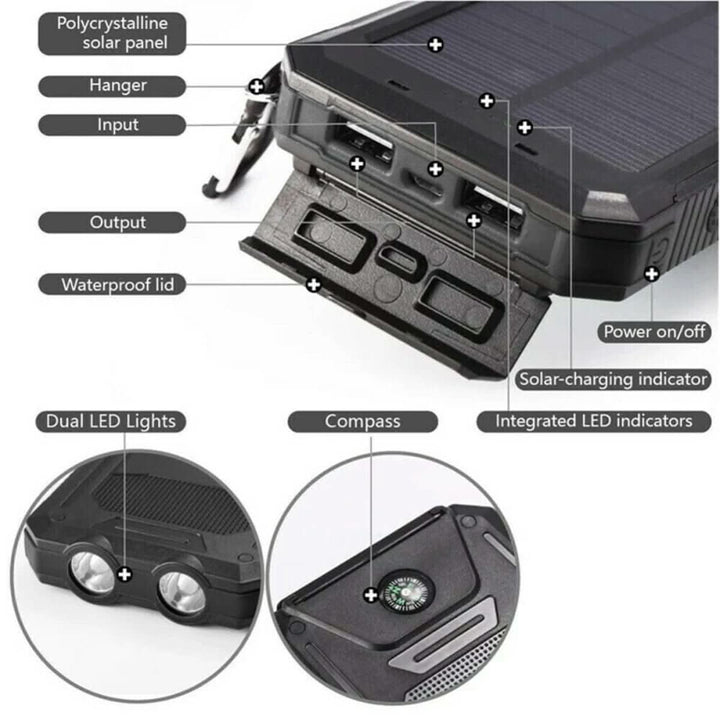 Vattentät Power Bank med Solcellelading för Utomhusbruk